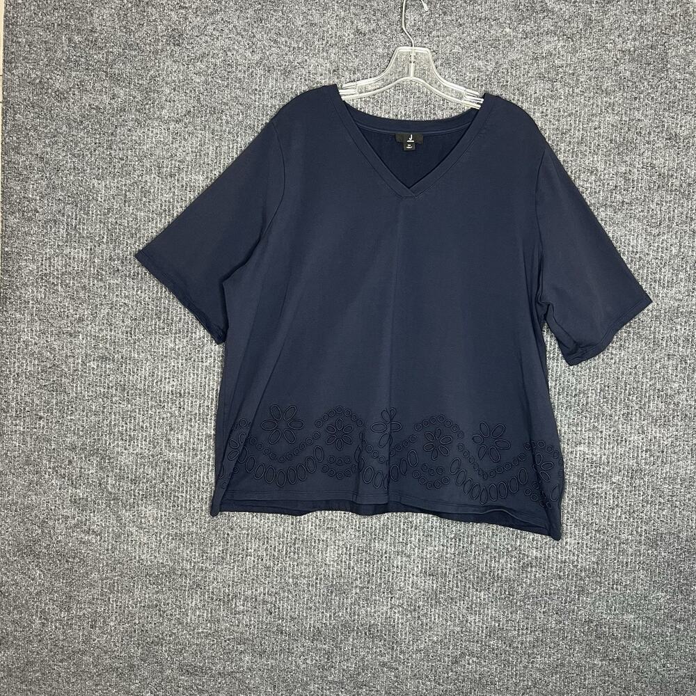 J Jason Wu Womens Tee Plus Sz 2X Blue V Neck Short Sleeve Cotton Stretch Comfort